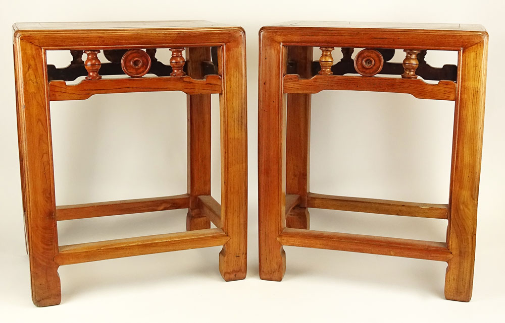 Pair of 19th C Chinese Elmwood Stools.