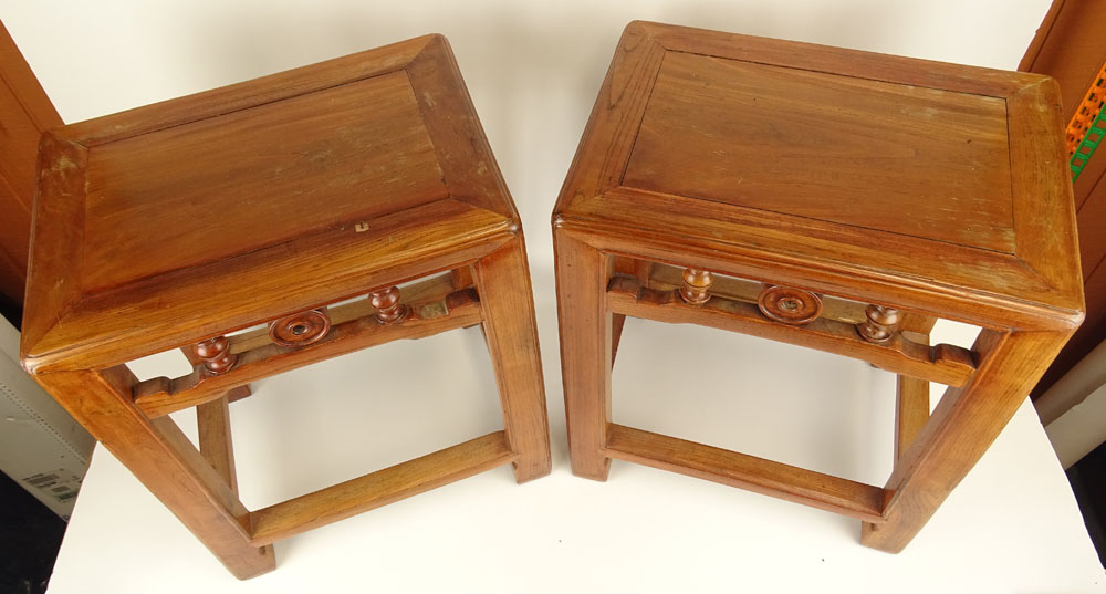 Pair of 19th C Chinese Elmwood Stools.