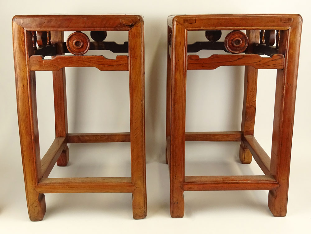 Pair of 19th C Chinese Elmwood Stools.