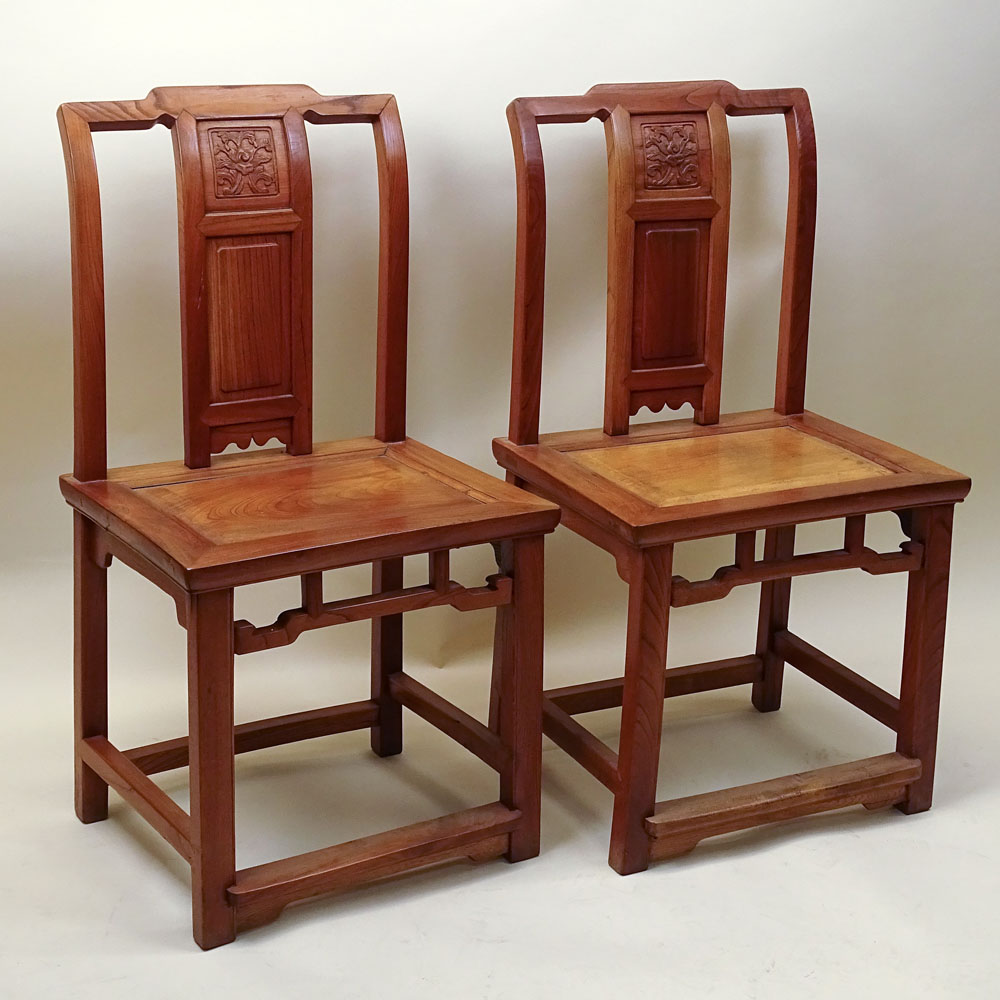 Pair of 19th C Chinese Elmwood Side Chairs.