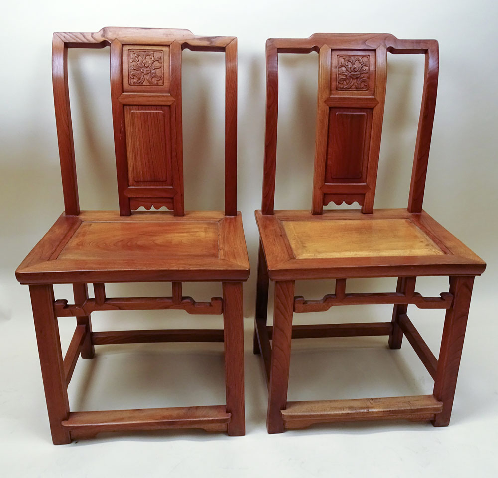 Pair of 19th C Chinese Elmwood Side Chairs.