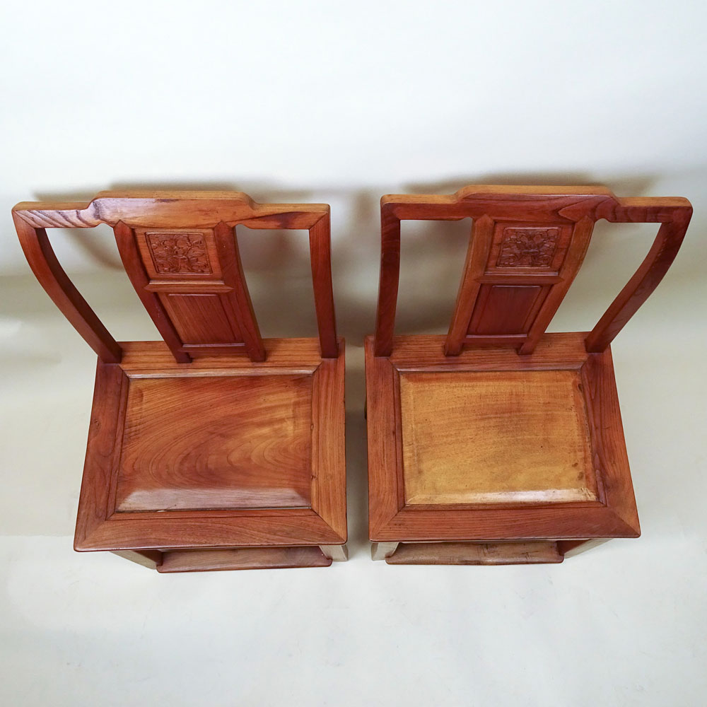 Pair of 19th C Chinese Elmwood Side Chairs.