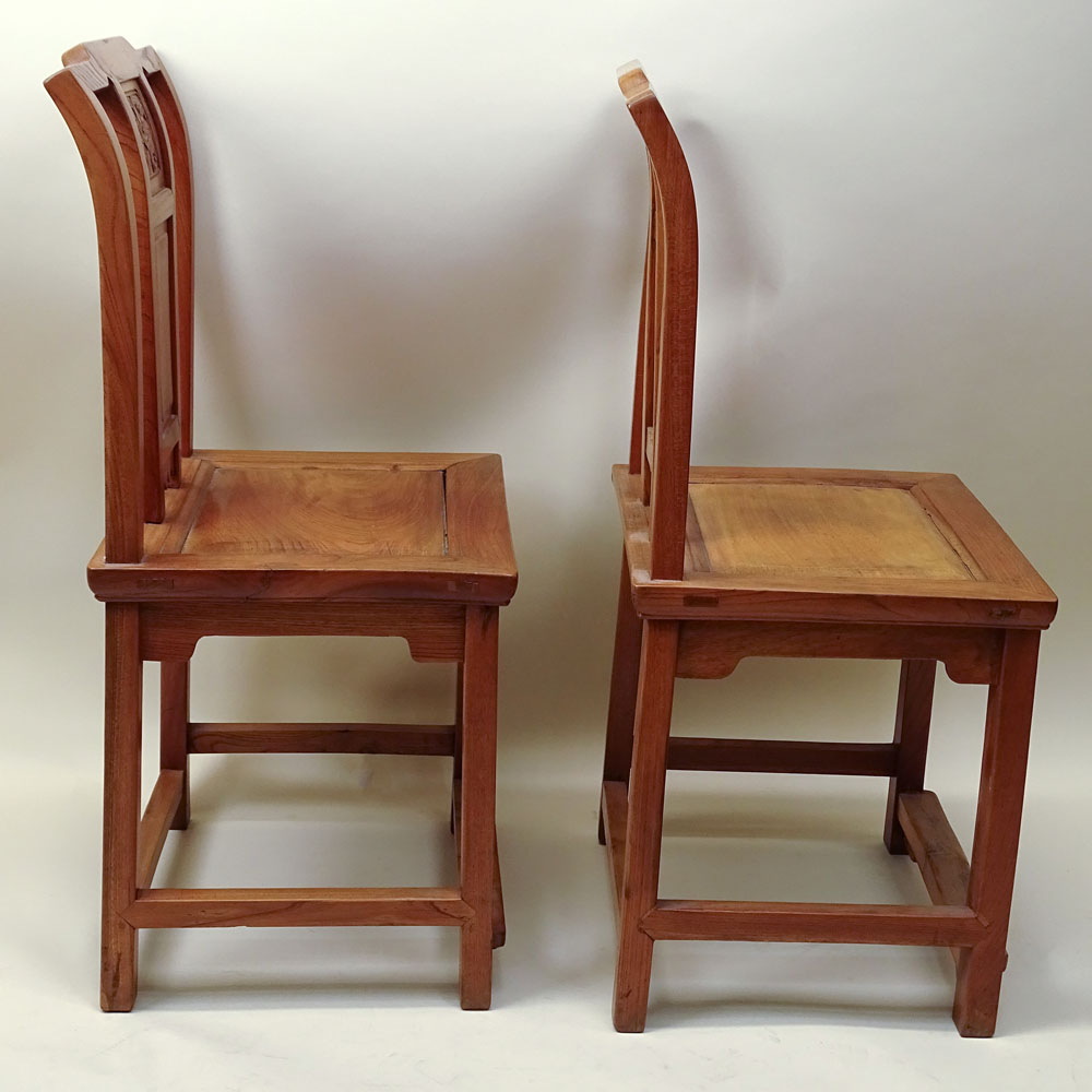 Pair of 19th C Chinese Elmwood Side Chairs.