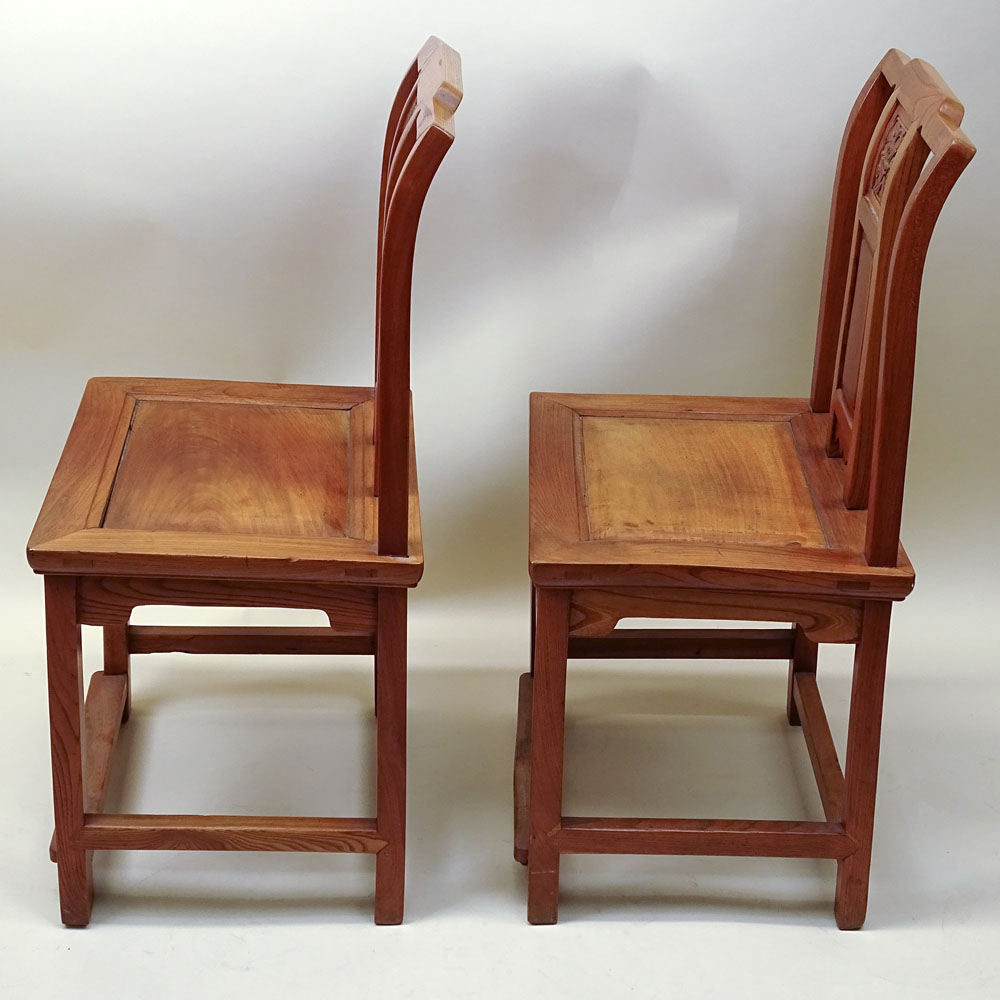 Pair of 19th C Chinese Elmwood Side Chairs.