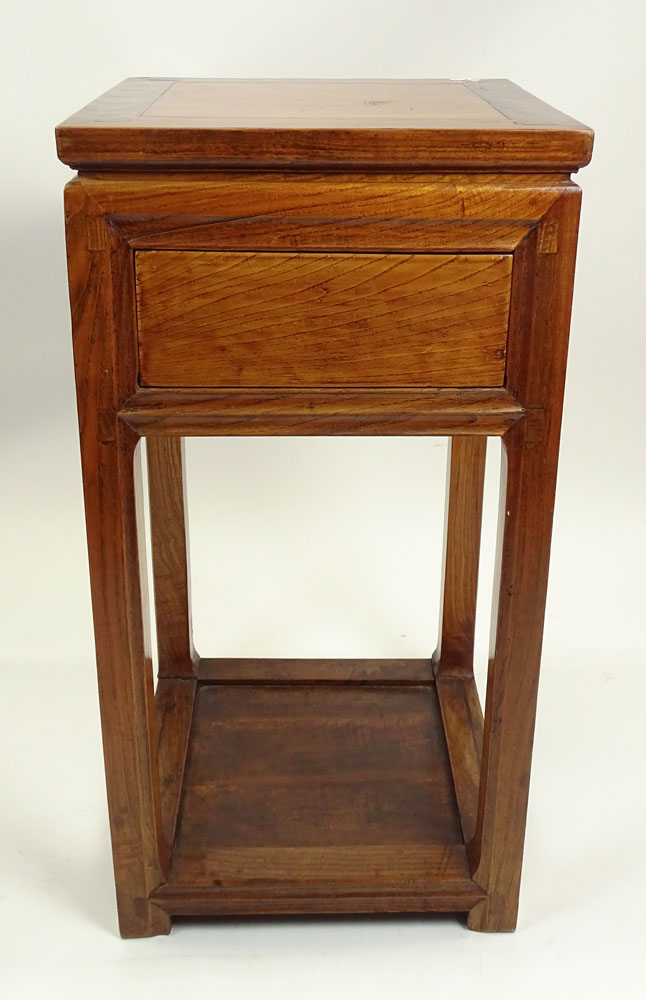 Vintage Carved Chinese Hardwood Pedestal Table with Drawer.