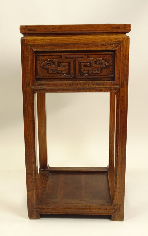 Vintage Carved Chinese Hardwood Pedestal Table with Drawer.