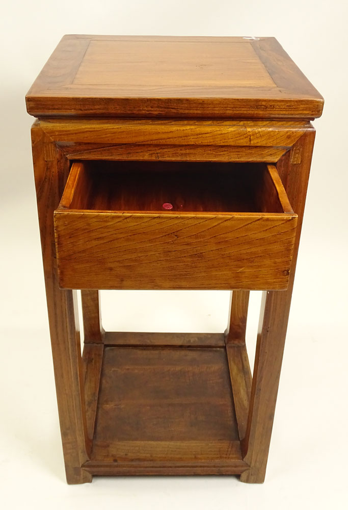 Vintage Carved Chinese Hardwood Pedestal Table with Drawer.