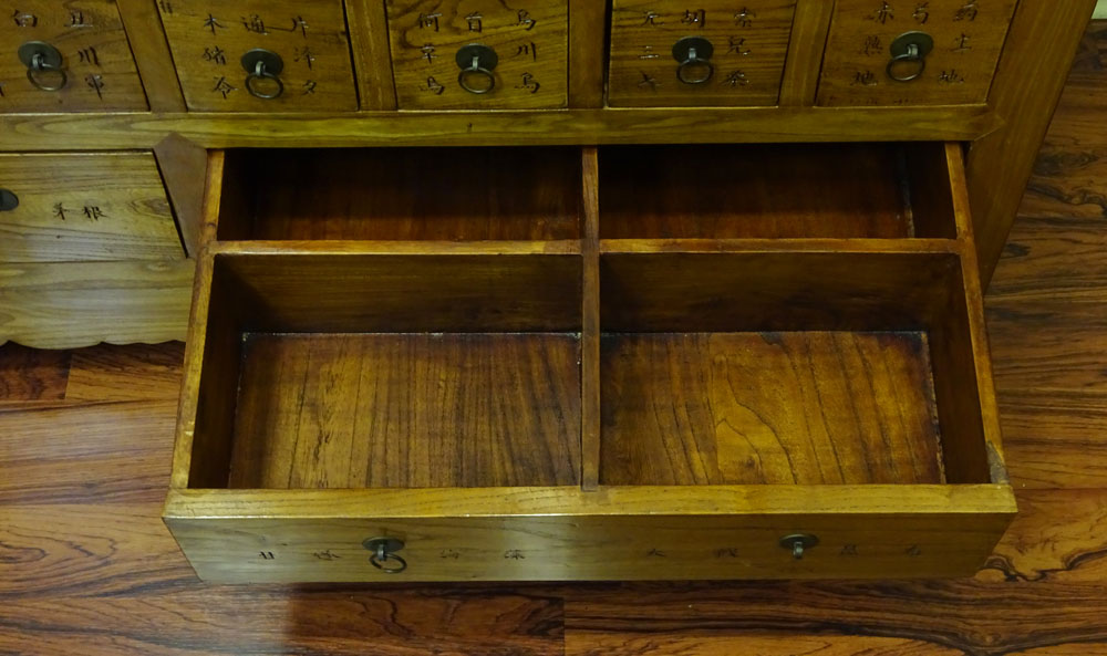 Modern Chinese Carved Hard Wood Apothecary Chest.