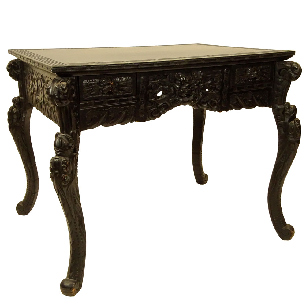 20th Century Chinese Carved Wood game table with added glass top.