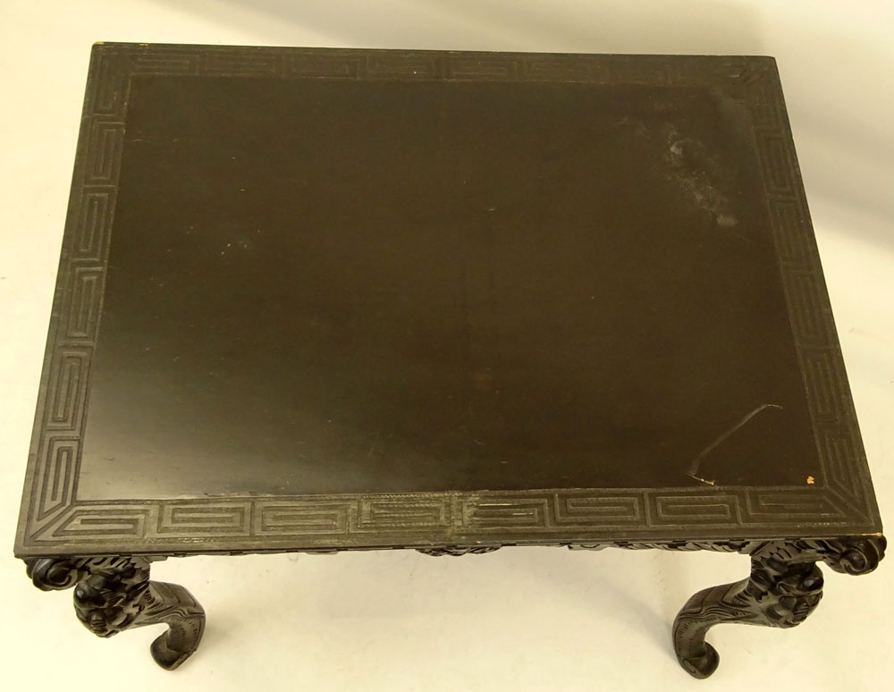 20th Century Chinese Carved Wood game table with added glass top.