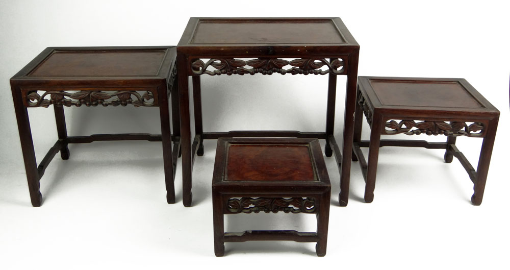 Set of Four (4) Early 20th Century Chinese Rosewood Nesting Tables.