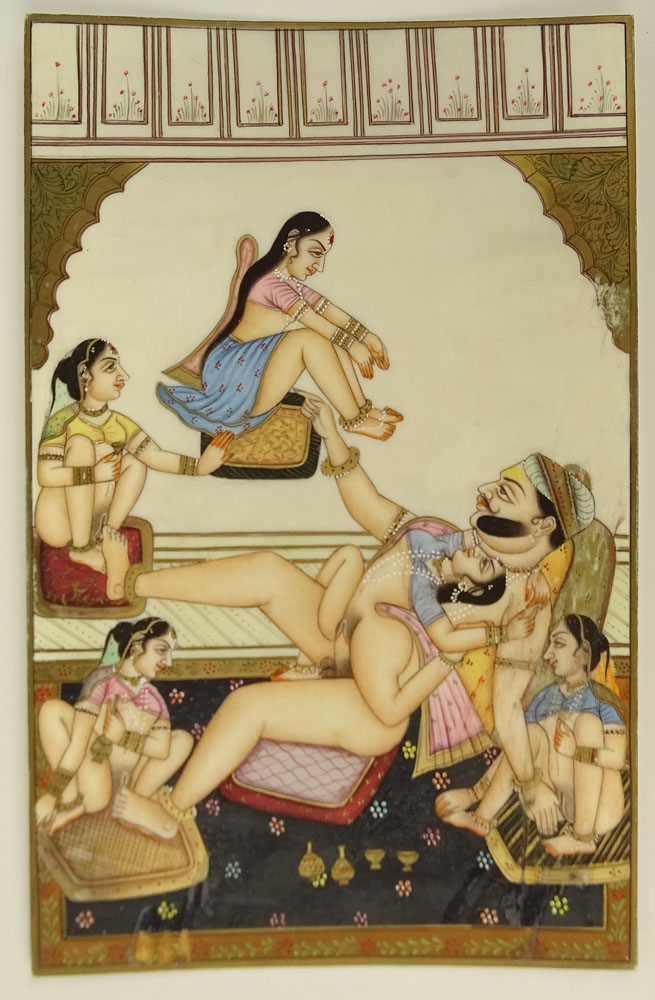 Collection of Three Indian Erotic Miniatures on Ivory.