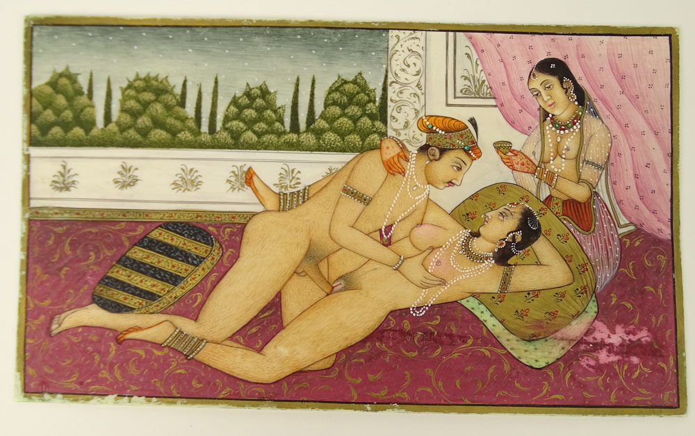 Collection of Three Indian Erotic Miniatures on Ivory.