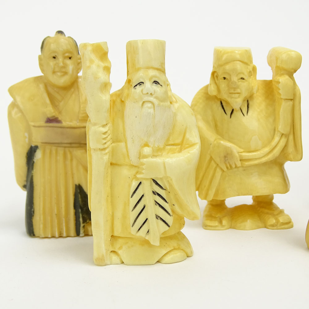 Collection of Seven (7) Mid 20th Century Japanese Carved Ivory Figures. Six (6) signed.