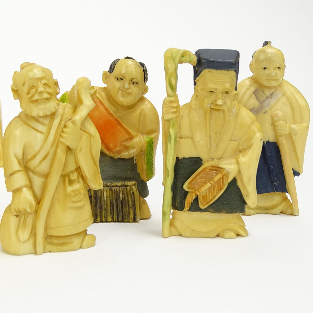 Collection of Seven (7) Mid 20th Century Japanese Carved Ivory Figures. Six (6) signed.