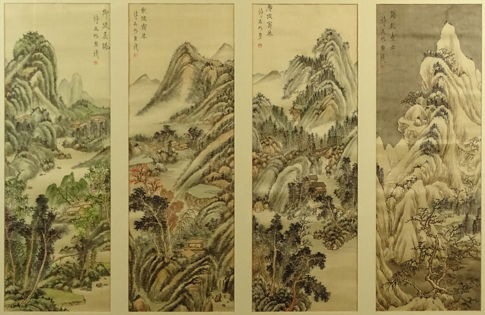 Four (4) 20th Century Chinese Ink and Wash on Silk, Mountain Landscapes. 