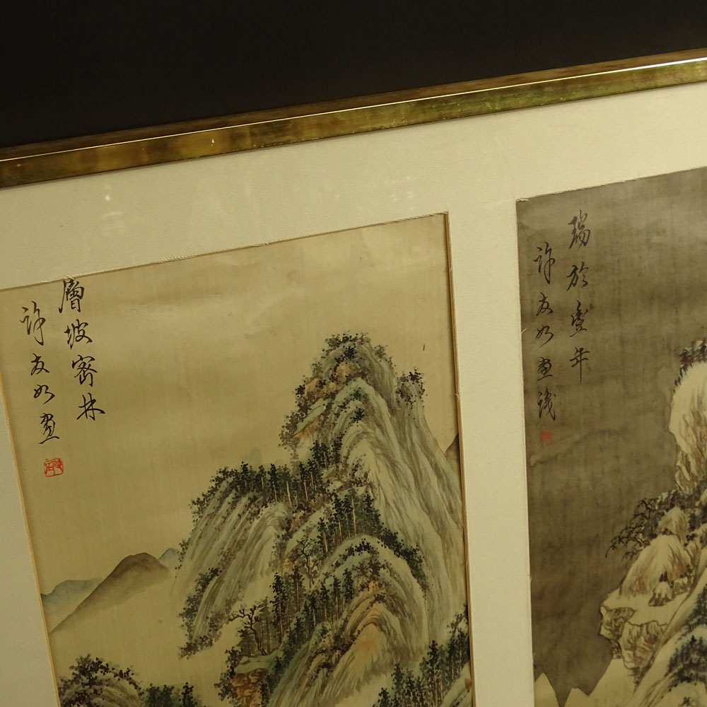 Four (4) 20th Century Chinese Ink and Wash on Silk, Mountain Landscapes. 