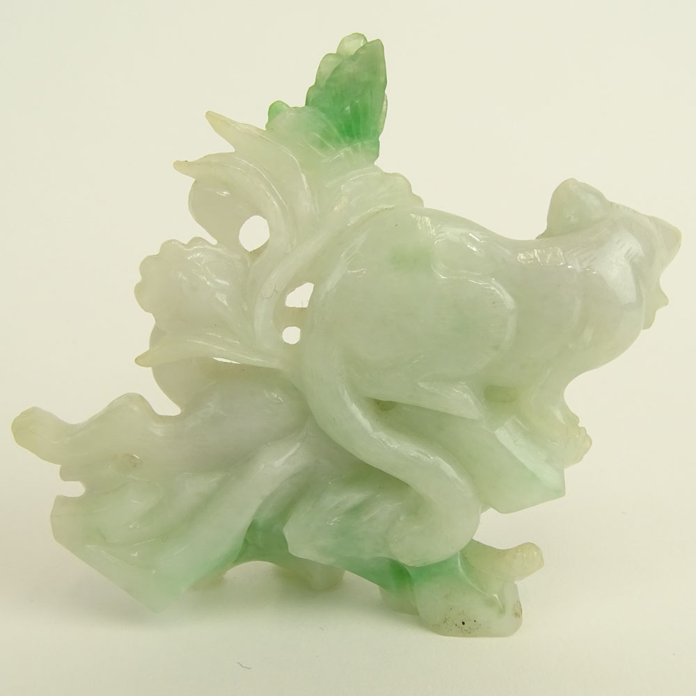 Antique Chinese Carved Jade Figurine of Two Cats. The jade almost white to bright apple green with hints of brown.