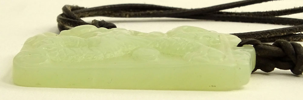 Vintage Chinese Carved Green White Jade Pendant.