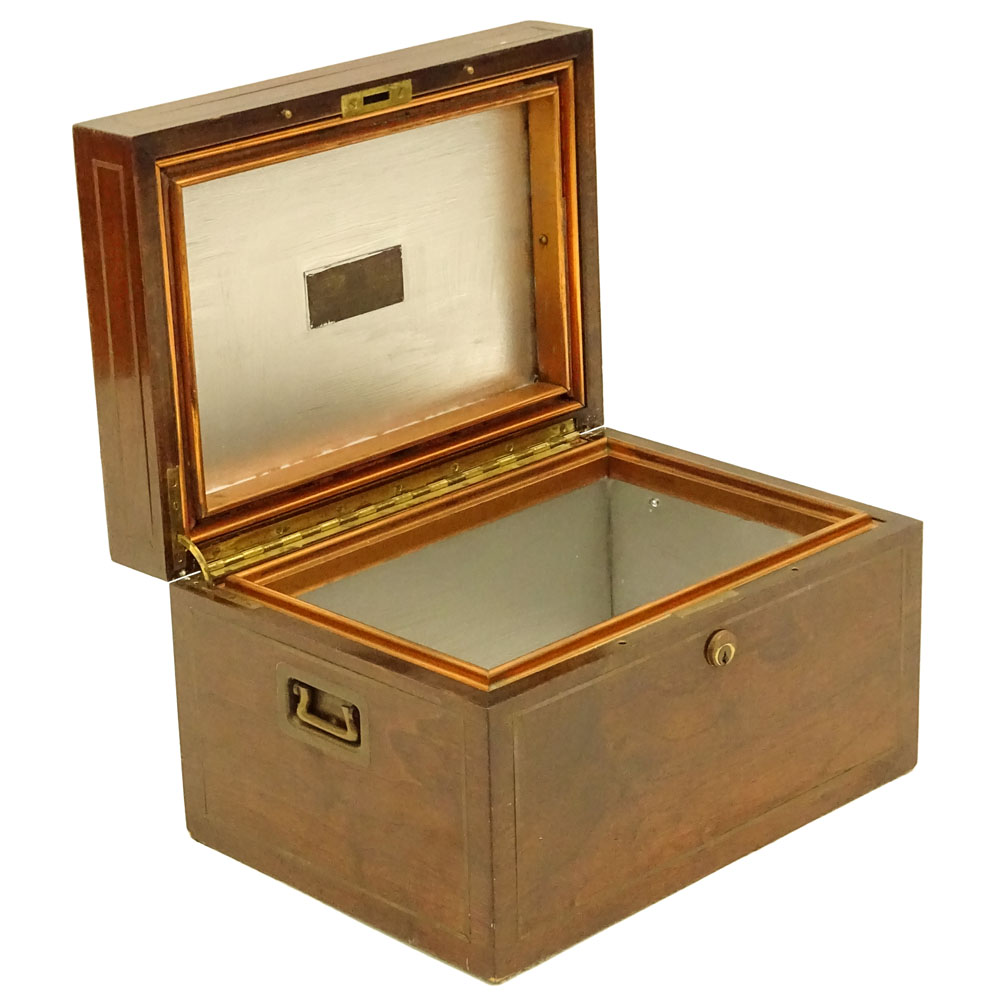 Antique Benson & Hedges English Walnut Inlaid Tin Lined Humidor.