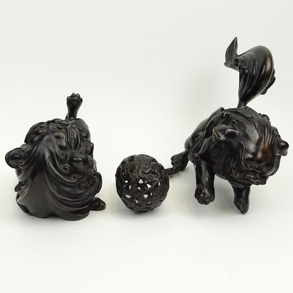 Set of Two (2) Antique Japanese Bronze ShiShi Koro Dogs.