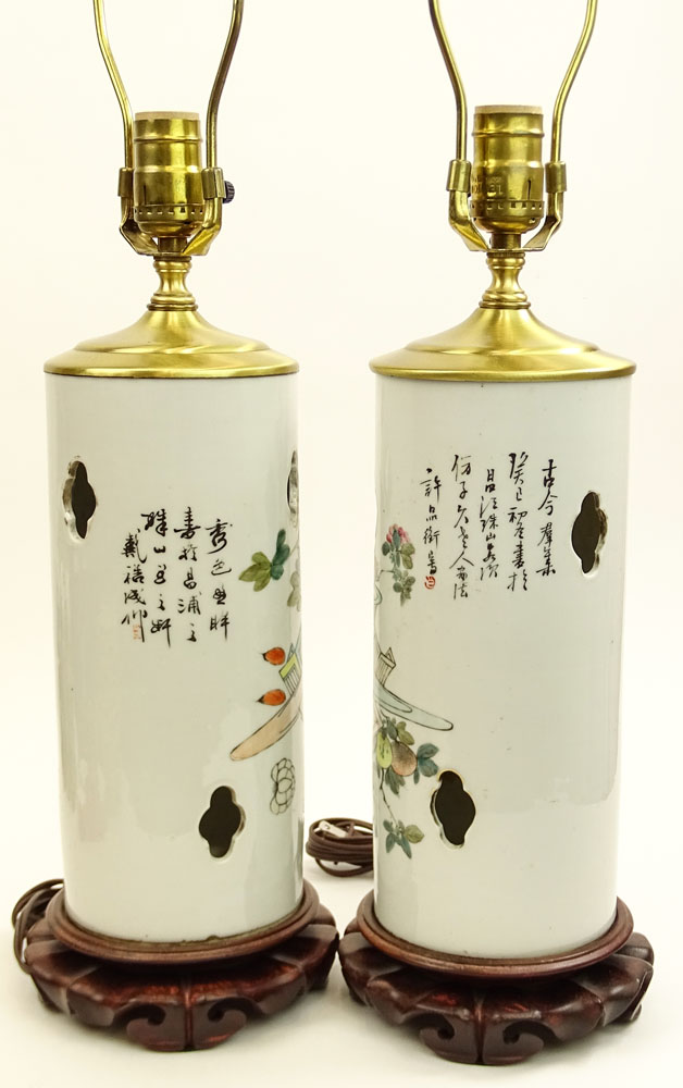 Pair of 19/20th C. Chinese Porcelain Hat Stands Lamps.