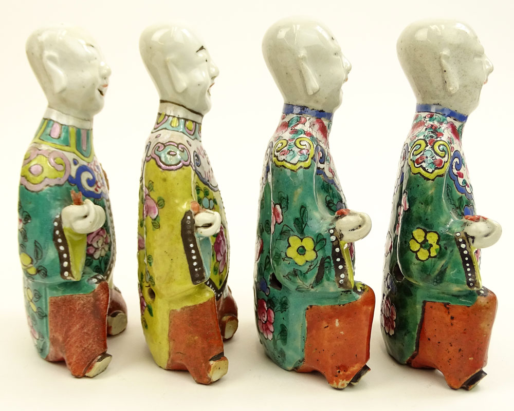 Four (4) 19th/20th Century Chinese Multicolored Enameled Porcelain Figures.