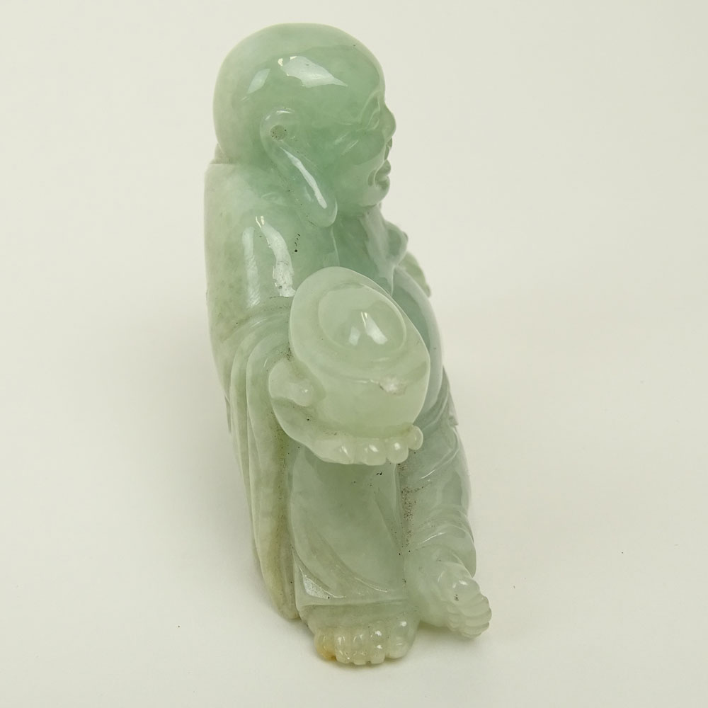 Nicely Carved Vintage Chinese Pale Green Jadeite Buddha Figure.