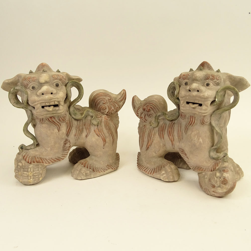 Pair Modern Chinese Pottery Foo Dogs.