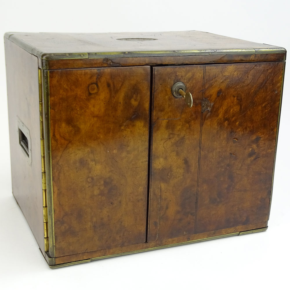 Antique English Burl Walnut Two-Drawer Jewelry Chest.