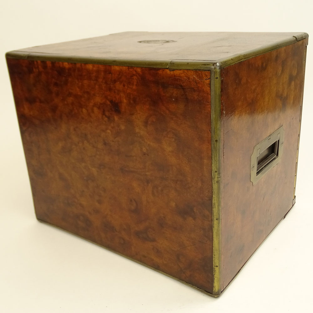 Antique English Burl Walnut Two-Drawer Jewelry Chest.