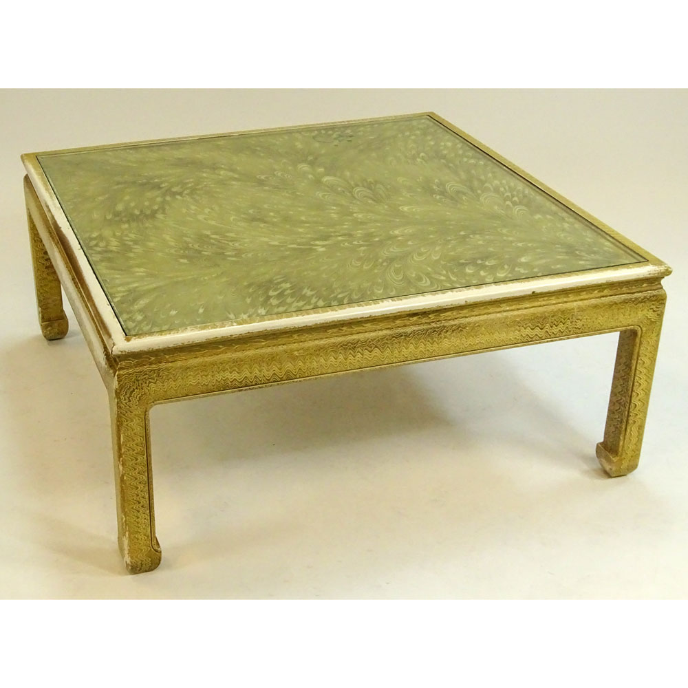 Modern Painted Asian Style Low Coffee Table with Glass top.