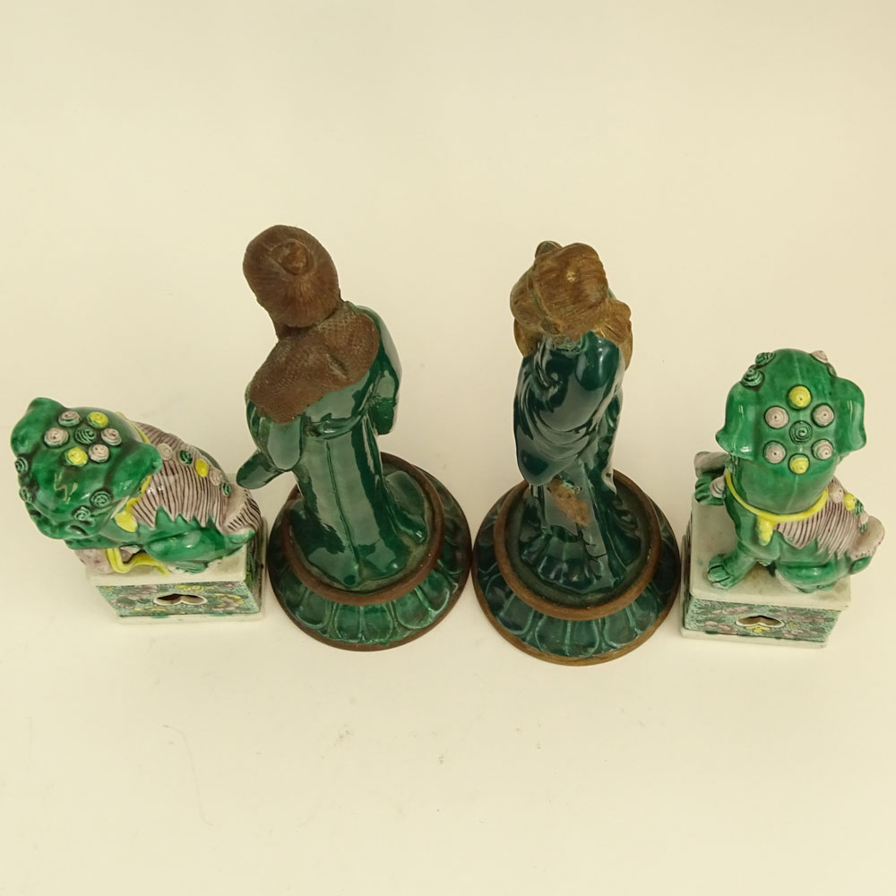 Two Pair of Vintage Chinese Figures. One pair green glazed terracotta Emperor and Empress.