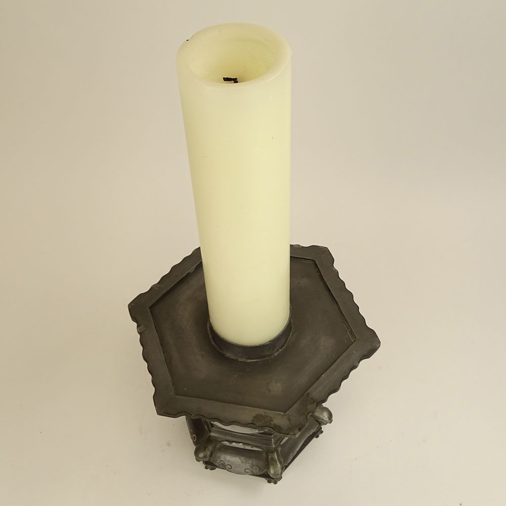 Large Chinese Pewter Pedestal Candle Holder.