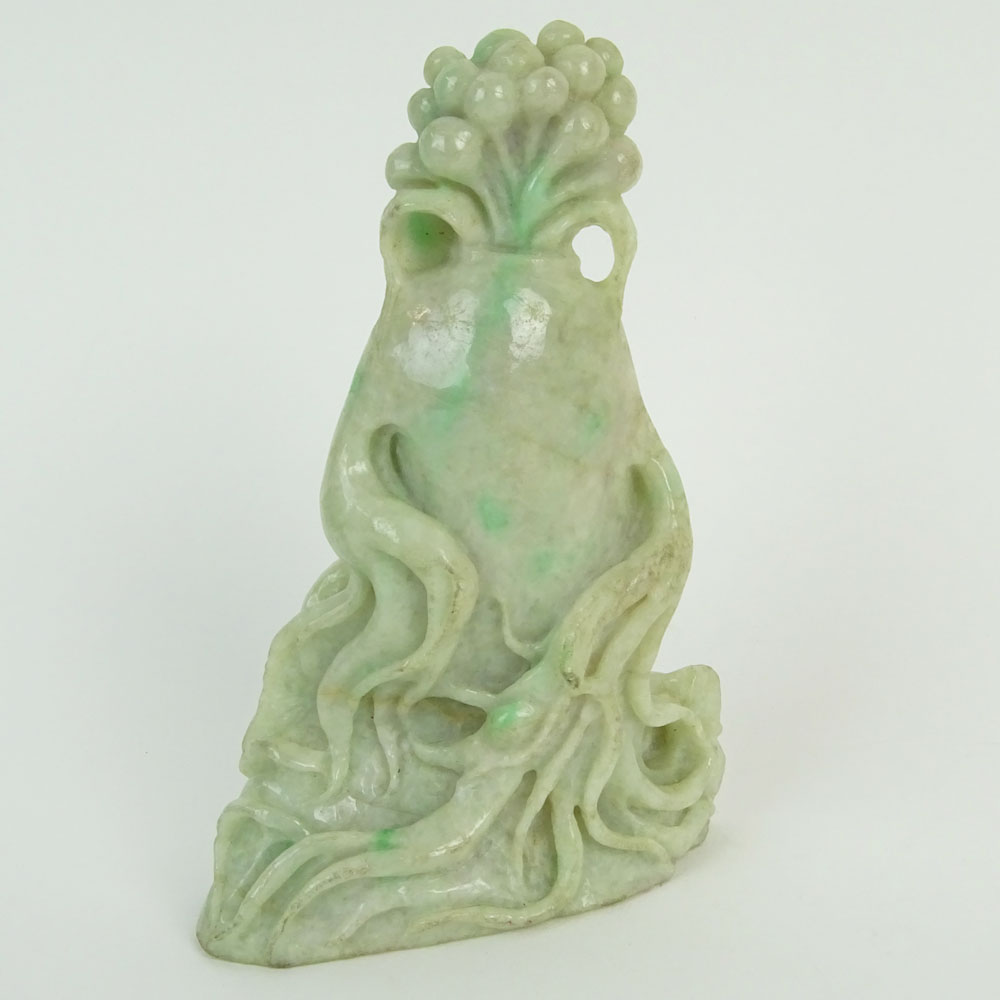 Chinese Mottled Green Jadeite Jade Carving, 