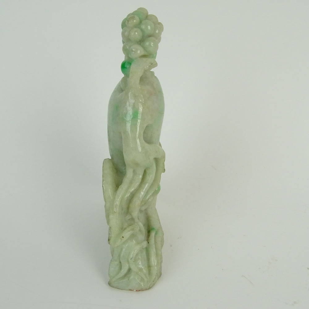 Chinese Mottled Green Jadeite Jade Carving, 