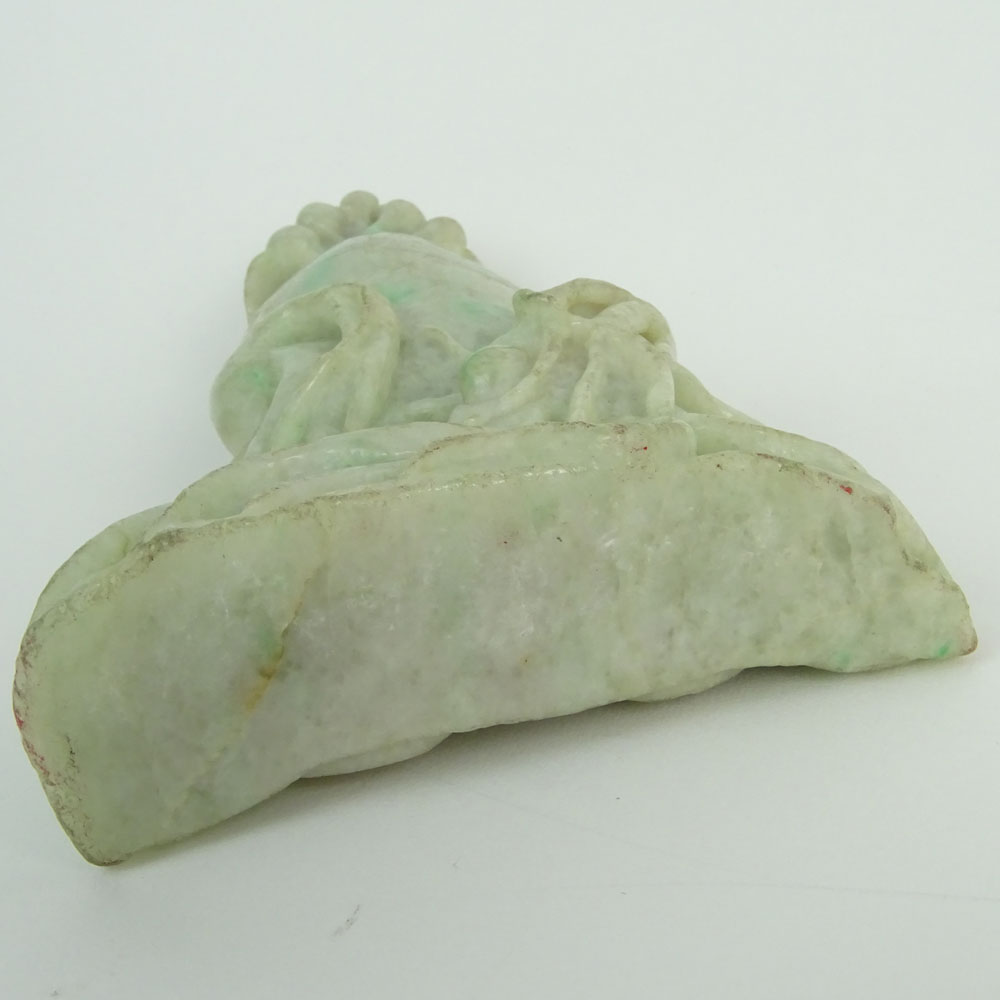 Chinese Mottled Green Jadeite Jade Carving, 