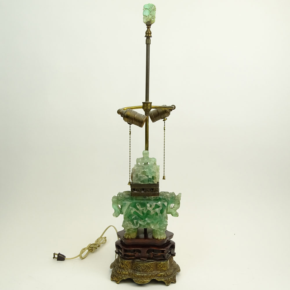 Antique Chinese Carved Quartz Figural Urn as a Lamp.
