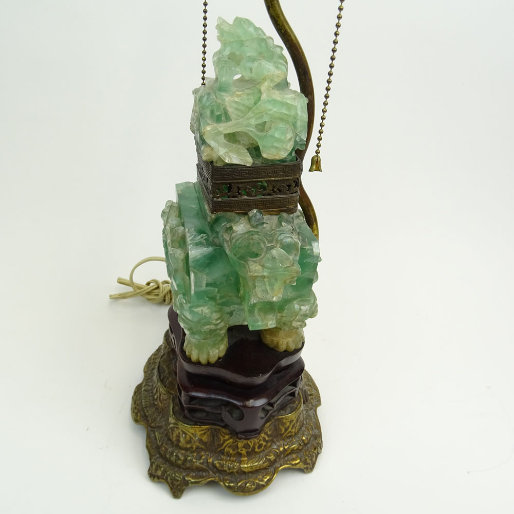 Antique Chinese Carved Quartz Figural Urn as a Lamp.