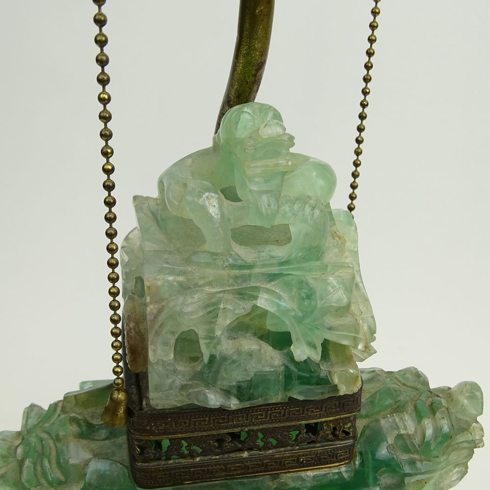 Antique Chinese Carved Quartz Figural Urn as a Lamp.