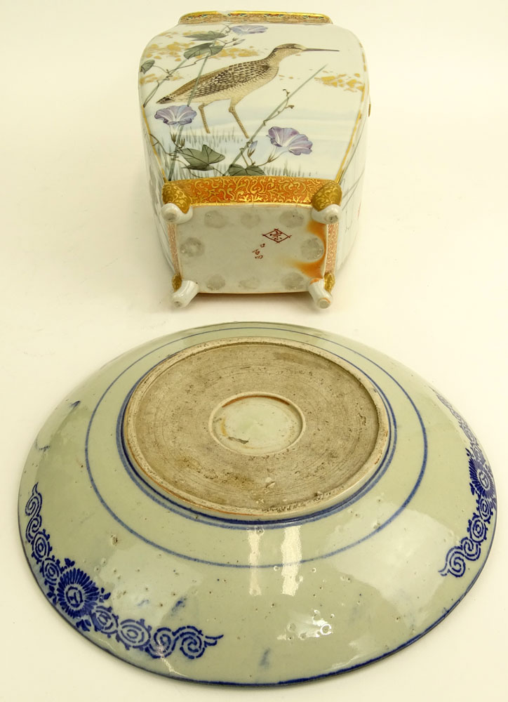 Lot of 2 Chinese Porcelain Items. Include a blue and white plate.