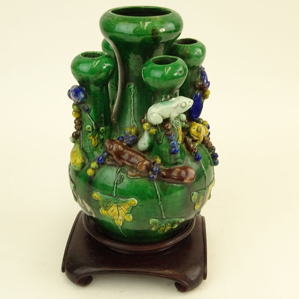 Vintage Chinese Green Glazed Pottery Tulip Vase.