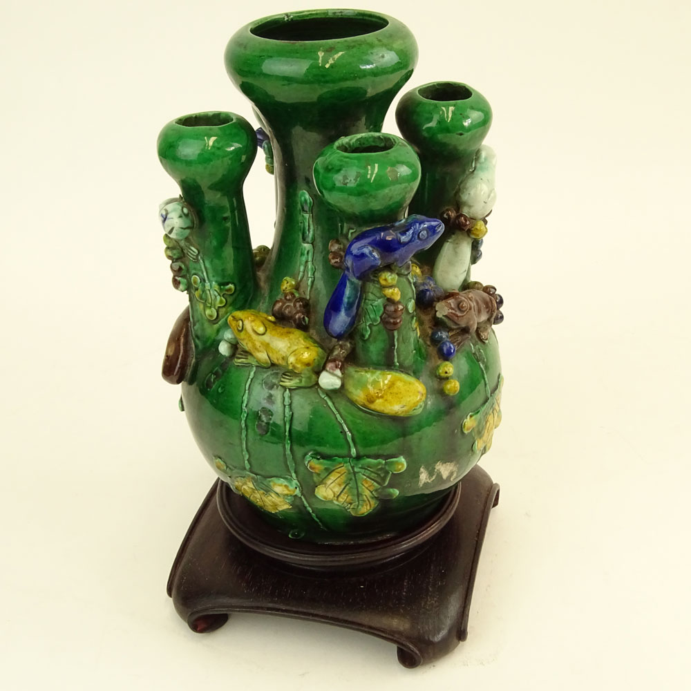 Vintage Chinese Green Glazed Pottery Tulip Vase.