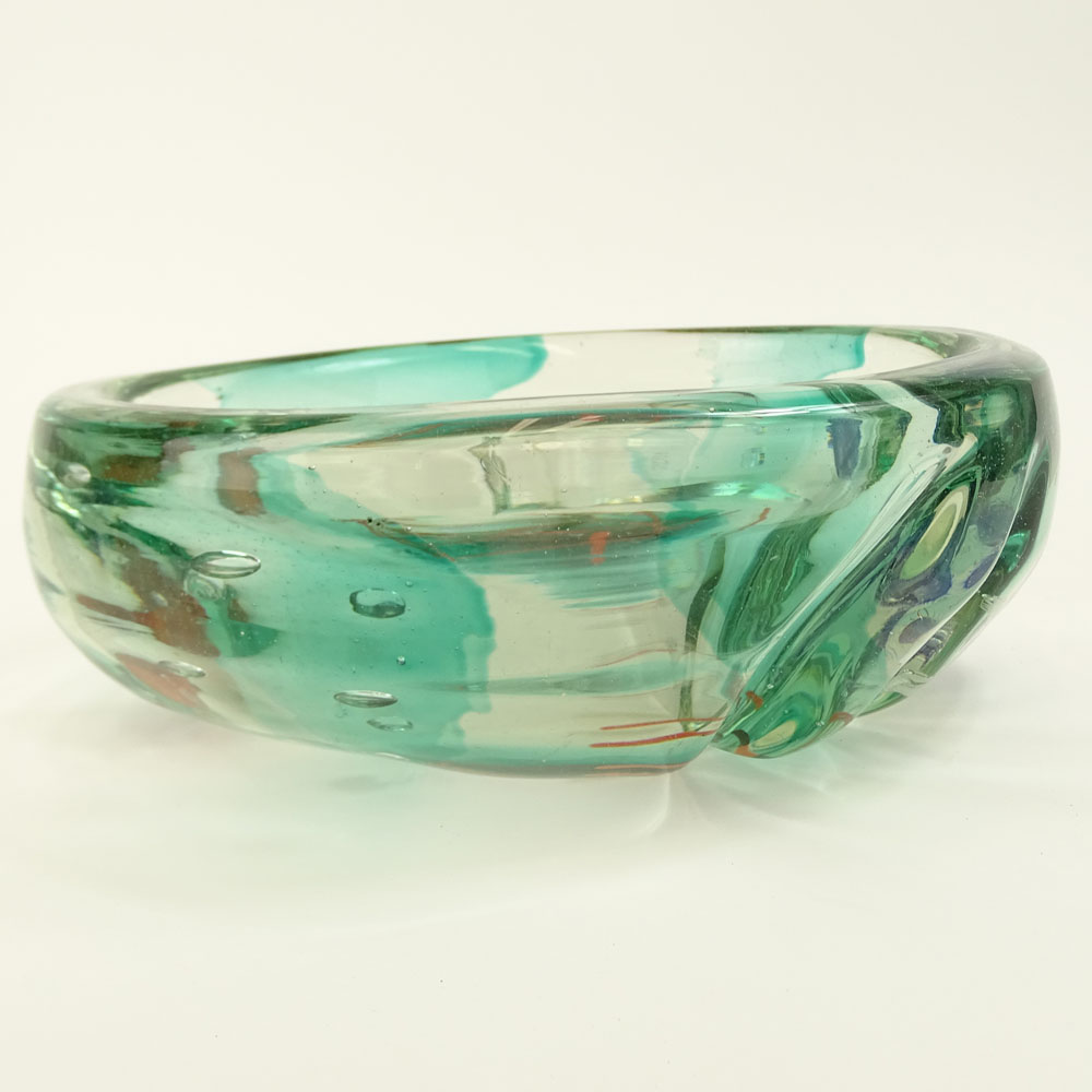 Large and Heavy Contemporary Art Glass Bowl with Fish Motif.