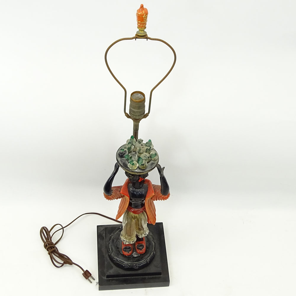 Mid 20th Century Murano Glass Figure Holding Fruit Bowl Mounted as a Lamp.