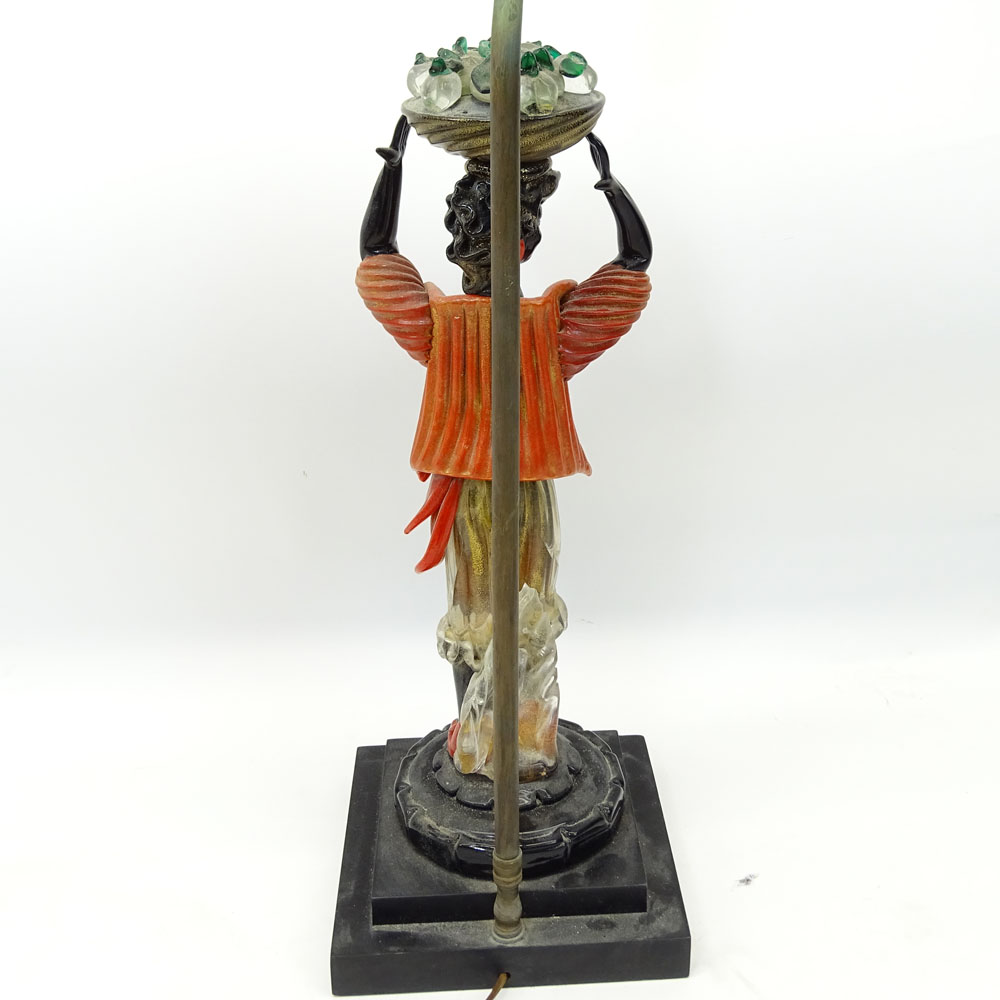 Mid 20th Century Murano Glass Figure Holding Fruit Bowl Mounted as a Lamp.