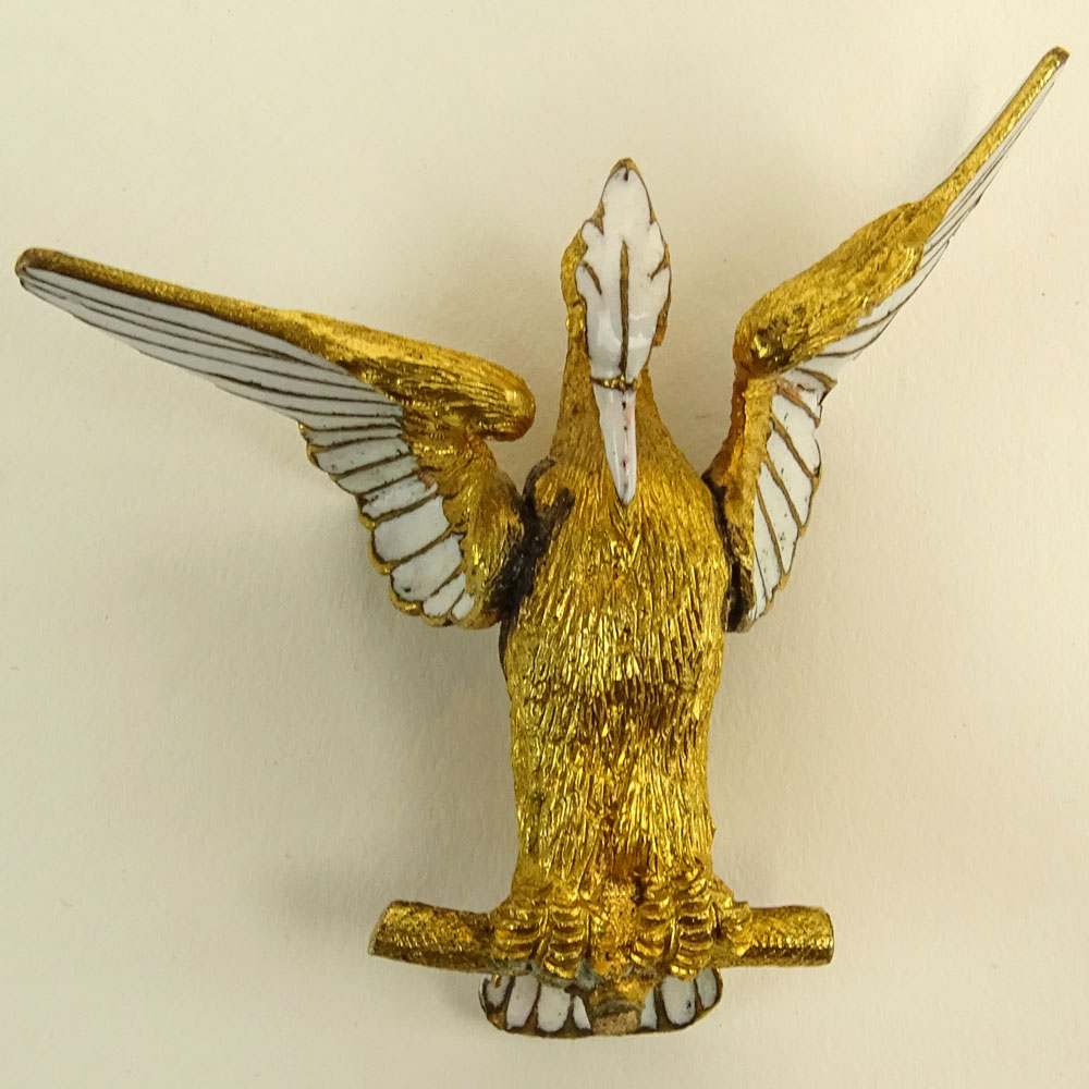 Early 20th Century Vienna Enamel and Gilt Metal Watch Holder. Unsigned. Losses/Damages to finial and to watch holder. Please examine this lot carefully before bidding. Measures 13-1/2" H (without bird finial), 4" W at base. Shipping $48.00 (estimate $500-