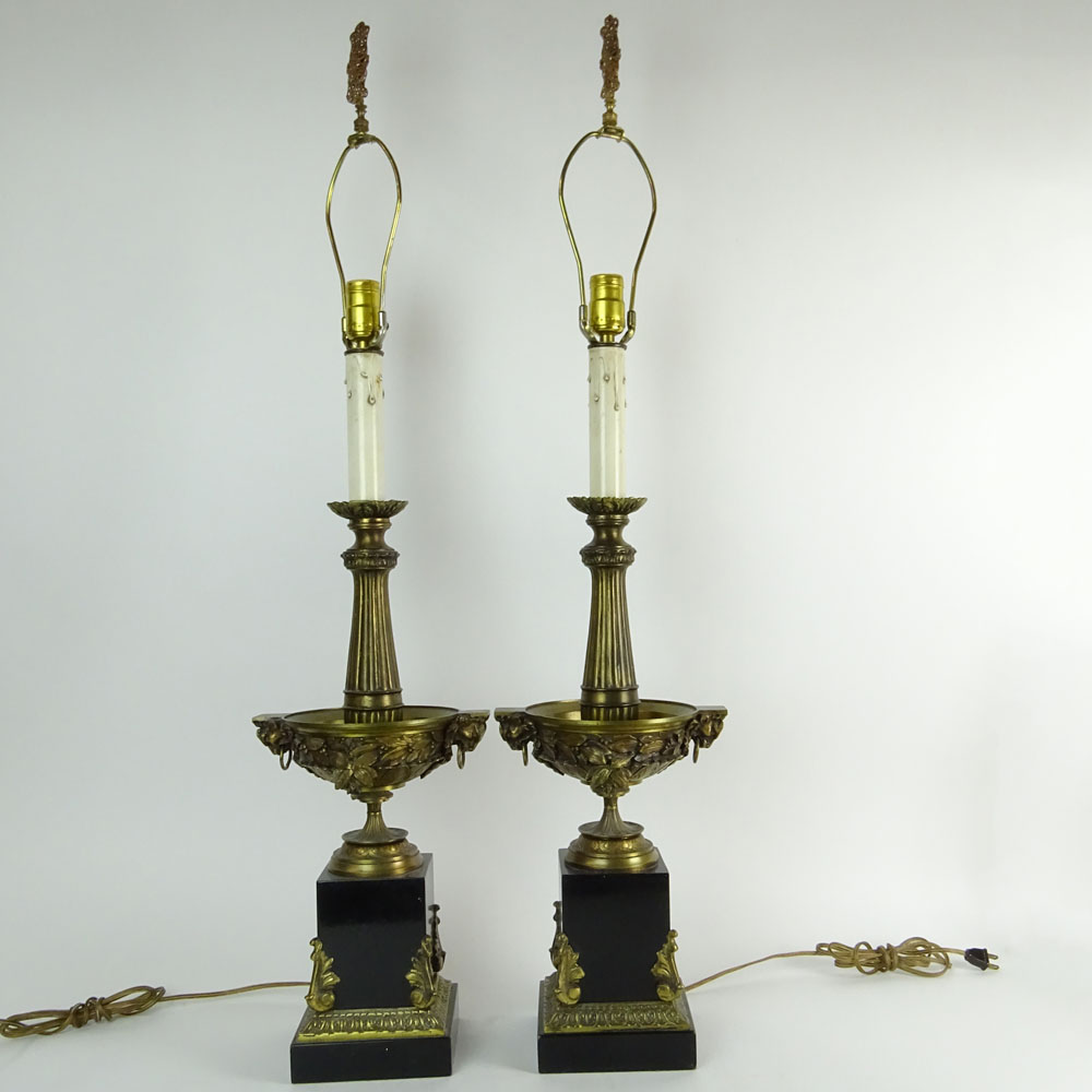 Pair Vintage Bronze and Marble Lamps.