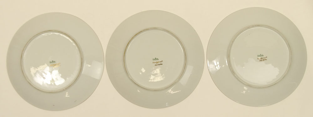 Set of Three (3) Vintage Rosenthal Hand painted Plates.  Gilt birds on turquoise matte ground.