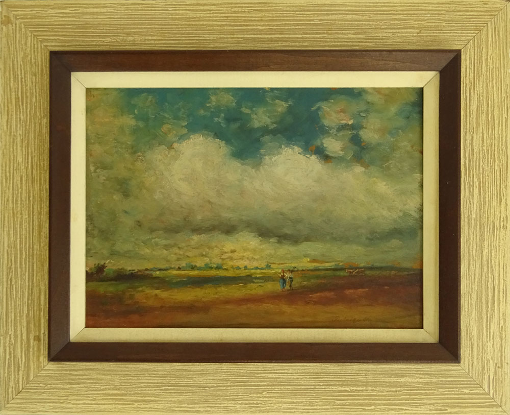 Antique Hungarian School Oil on Panel "Figures In A Landscape" 